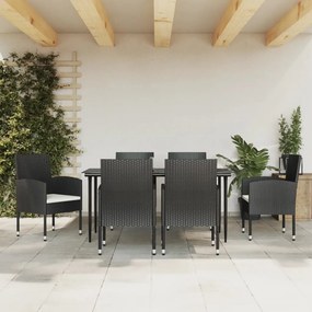 vidaXL 7 pcs conjunto de jantar para jardim vime PE e aço preto