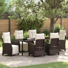 vidaXL Conjunto de Jantar de Jardim com 7 Peças em Rattan de Poliéster Marrom.