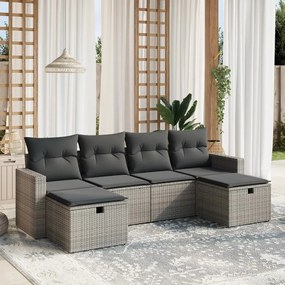 vidaXL 6 pcs conjunto sofás de jardim com almofadões vime cinzento