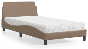 vidaXL Cama com colchão 100x200 cm couro artificial cappuccino