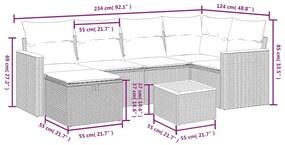 7 pcs conjunto de sofás p/ jardim c/ almofadões vime PE preto