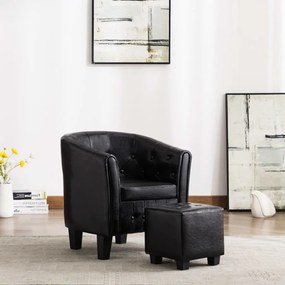 vidaXL Poltrona com apoio de pés couro artificial preto