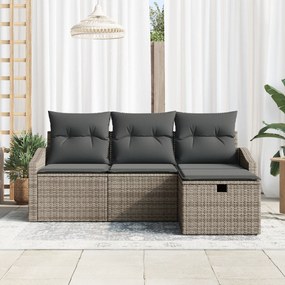 Conjunto de Sofá de Jardim 4 peças com Almofadas Cinzas em Poliéster