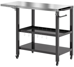 Outsunny Carrinho Auxiliar para Barbecue de 3 Níveis Carrinho de Serviço com Rodas Prateleira Bancada de Aço 116x50x86 cm Preto | Aosom Portugal