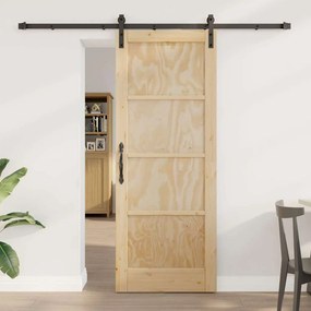 Porta de Correr com Conjunto de Ferragens 78x202 cm Madeira Sólida de