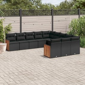 11 pcs conjunto sofás de jardim c/ almofadões vime PE preto