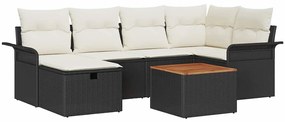 Conjunto de Sofá para Jardim vidaXL de 7 peças com Almofadas Preto Rat