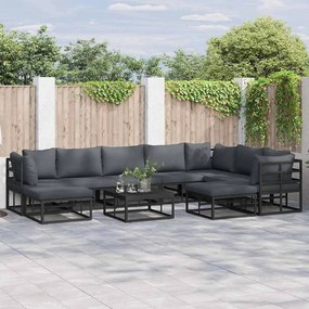 vidaXL Conjunto de Sofá de Jardim 10 pcs Preto Alumínio