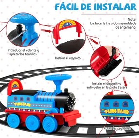 Comboio de 6V com 16 peças de carris para crianças com luzes e sons Pedais retrácteis para crianças com mais de 3 anos Azul Escuro