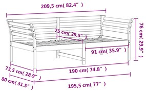 Sofá-cama 75x190 cm madeira de pinho maciça branco