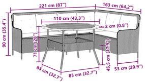 2 pcs conjunto sofás de jardim c/ almofadões vime PE cinzento