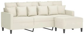 Sofá de 3 lugares com apoio de pés 180 cm veludo cor creme