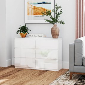 Cómoda com 6 Gavetas de Madeira Cómoda de Dormitório Cómoda Branca Estilo Moderno 112x34x75 cm Branco Brilhante