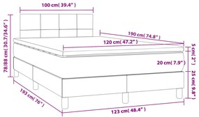 Cama box spring c/ colchão e LED 120x190 cm tecido cinza-escuro