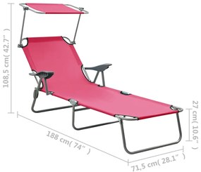 Espreguiçadeira com toldo aço rosa