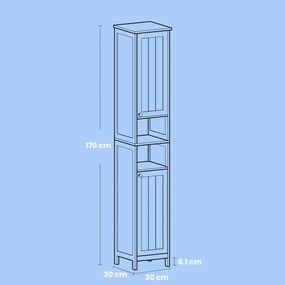 Armário alto para casa de banho com iluminação 30,1 x 30,1 x 170,1 cm, prateleiras ajustáveis, compartimentos abertos branco