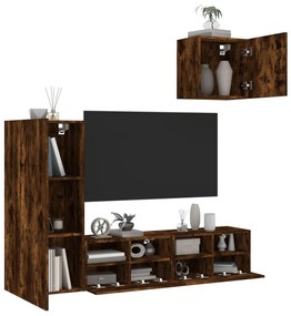 vidaXL 4 pcs móveis de parede p/ TV derivados madeira carvalho fumado