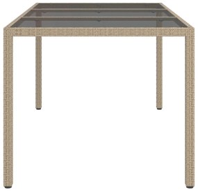 Mesa de jardim 150x90x75 cm vidro temperado e vime PE bege
