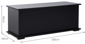 Baú de Armazenamento de Madeira Banco de Armazenamento para Dormitório Sala de Estar Carga Máxima 60kg 100x40x40 cm Preto