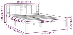 Estrutura de cama king 150x200 cm madeira maciça branco
