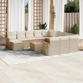 13 pcs conjunto de sofás p/ jardim com almofadões vime PE bege