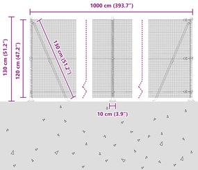 Cerca de Fio Welded com 7 Postes Flangeados Cinza 1,2x10 m Aço
