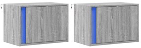 Mesas de cabeceira de parede com luzes LED 2pcs cinzento sonoma