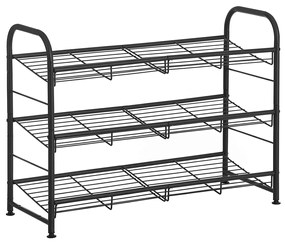 SONGMICS Sapateira de 3 níveis, organizador de sapatos empilhável, comporta até 12 pares, aço, 68,5 x 27,5 x 49,5 cm, para saltos altos, tênis, chinelos, na entrada, preto LMR066B01
