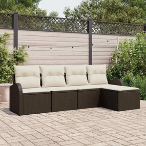 Conjunto de Sofá de Jardim vidaXL de 5 Peças com Almofadas em Rattan Polimérico Castanho