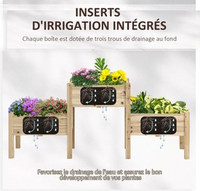 Floreira com pés quadrada para horta, de 2 andares, com dimensões de 184 x 45 x 80 cm; com canais de irrigação; em madeira de abeto pré-oleada