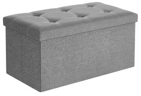 Banco c/ arrumação (76 x 38 x 38 cm), tecido imitação de linho, cinzento claro