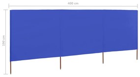 Para-vento com 3 painéis em tecido 400x160 cm azul-ciano