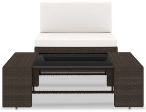 2 pcs conjunto lounge para jardim vime PE castanho