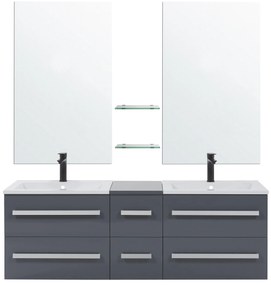 Móvel de casa de banho e gavetas com 2 lavatórios e 2 espelhos cinzento MADRID Beliani