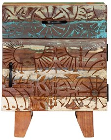 Mesa cabeceira esculpida à mão 40x30x50 cm madeira recuperada