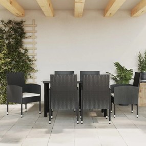 vidaXL 7 pcs conjunto de jantar para jardim vime PE e aço preto