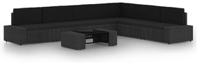 7 pcs conjunto lounge de jardim c/ almofadões vime PE preto