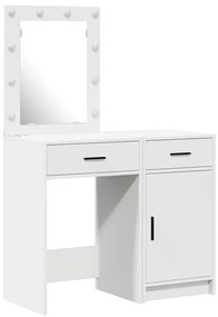 Conjunto de Mesa de Maquiagem de 2 Peças com LED em Madeira Branca