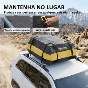 Mala de Teto para Carro 425 L Impermeável com 8 Correias Tapete Antiderrapante e Ganchos para Veículos Preto e Amarelo