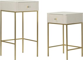 CONJUNTO DE MESAS ALTAS 2 PEÇAS Ø45X90-40X70 CM CREME E DOURADO