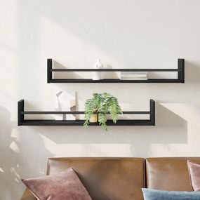 Prateleiras de parede 2 pcs Preto Carvalho 80x16x14 cm Madeira de enge
