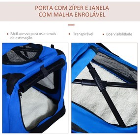 Transportadora para Cães e Gatos Respirável Dobrável com Almofada Janela de Malha e 2 Bolsos 60x42x42 cm Azul