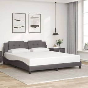 Estrutura de cama c/ luzes LED 180x200cm couro artificial cinza