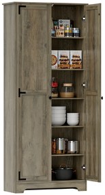 Armário de Cozinha Armário de Arrumação com 2 Portas e Prateleiras Ajustáveis 78x31,5x182 cm Castanho Acinzentado