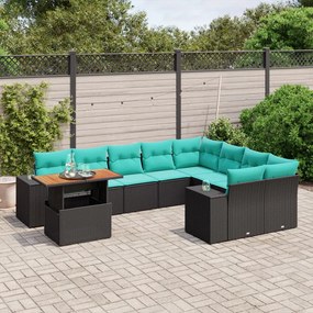 vidaXL 10 pcs conjunto de sofás p/ jardim c/ almofadões vime PE preto