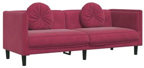 3 pcs conjunto de sofás com almofadas veludo vermelho-tinto