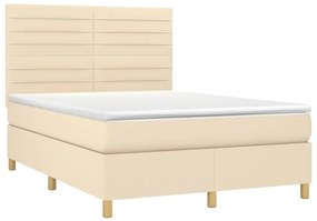 Cama box spring c/ colchão e LED 140x200 cm tecido cor creme