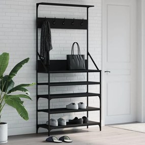 vidaXL Bengaleiro c/ arrumação de calçado 90x34x184 cm preto