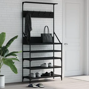 vidaXL Bengaleiro c/ arrumação de calçado 90x34x184 cm preto