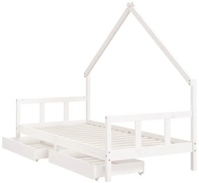 Estrutura cama infantil c/ gavetas 90x200cm pinho maciço branco